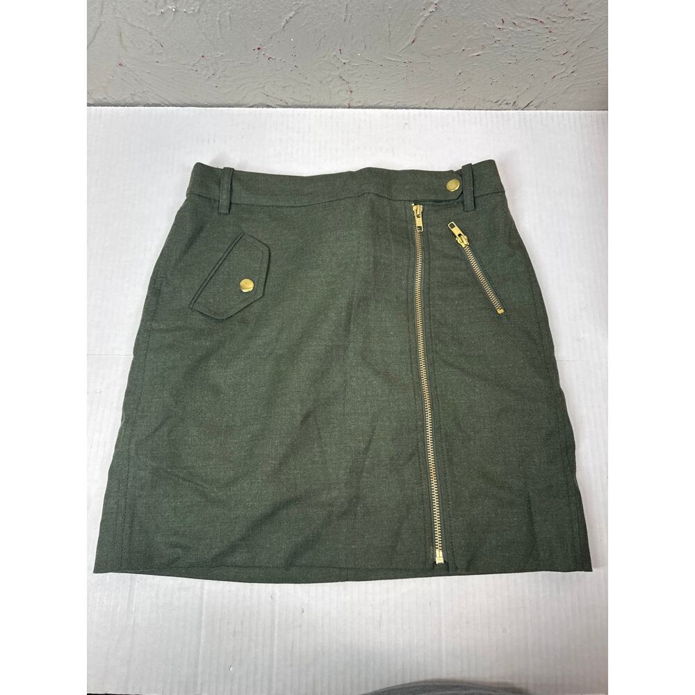 J.Crew Wool Blend Motorcycle Mini Skirt Gold Accents Lined Army Green Womens 00